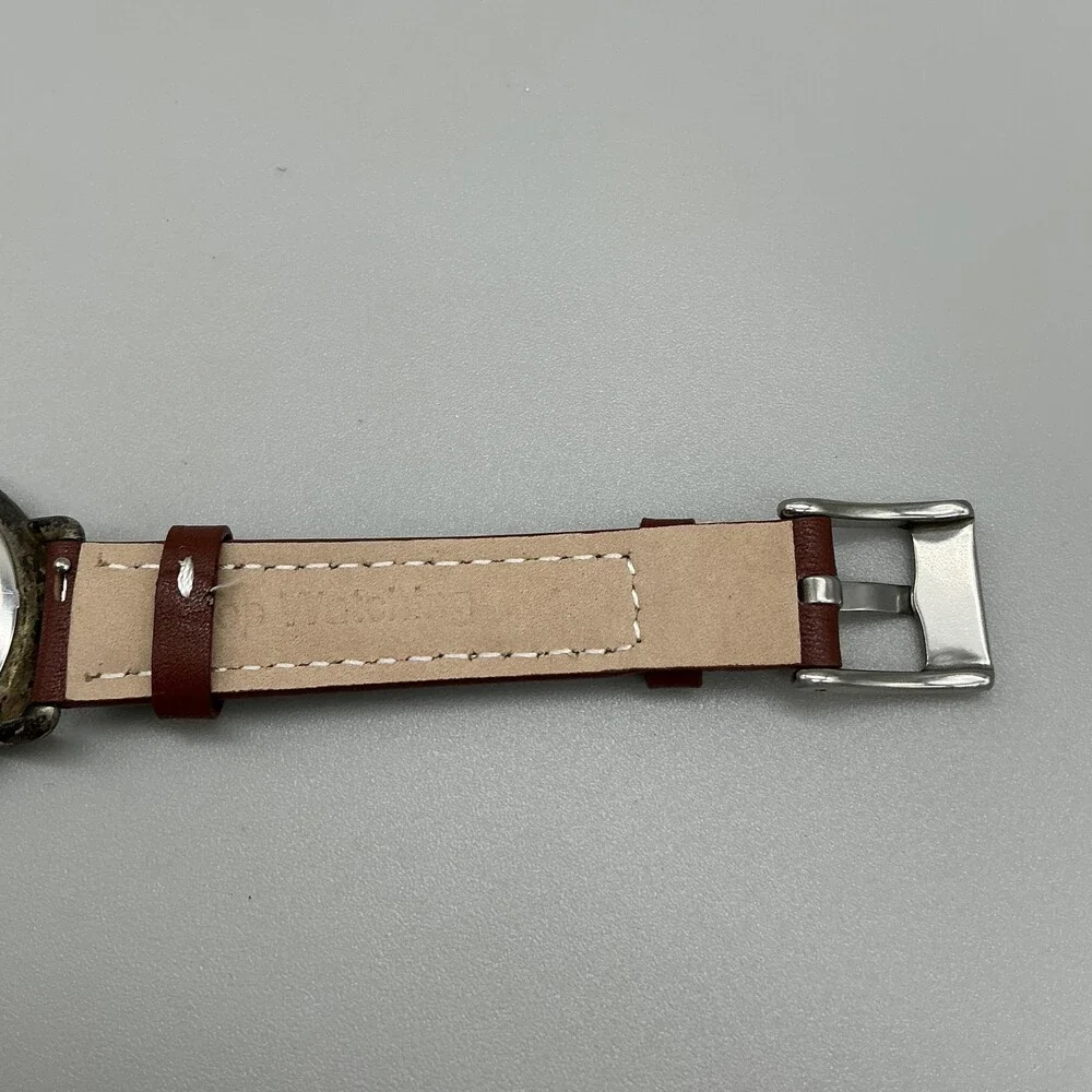 Vintage Fossil Club Fossil Mens Watch 36mm Silver Tone Brown Leather New Battery